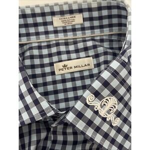 Peter Millar ButtDwn Shirt Men XL Blue Check Crown Sleeve Cotton Daniel Isl Club